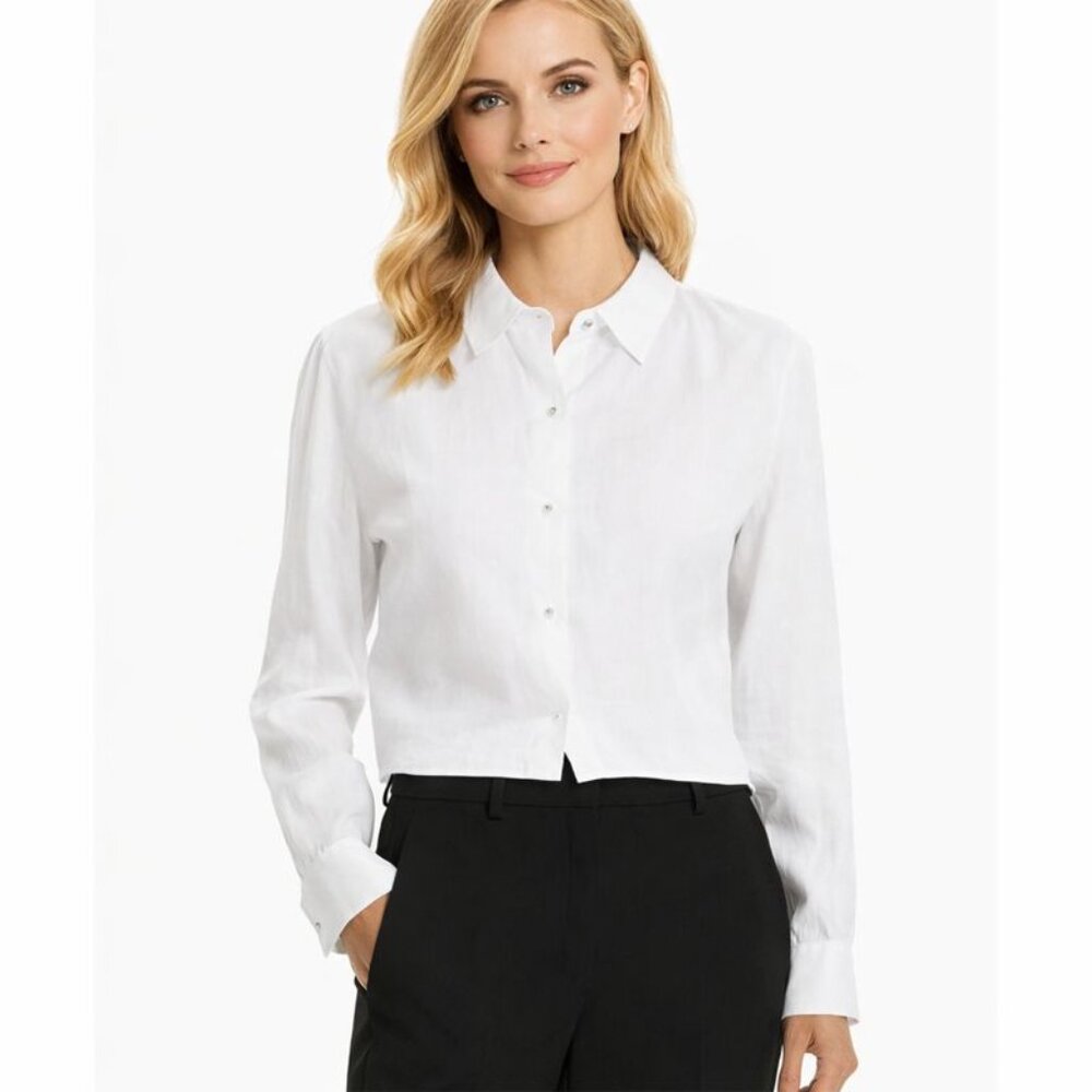 Theory New White Cropped Button-Front Shirt, size L (fits M-L).